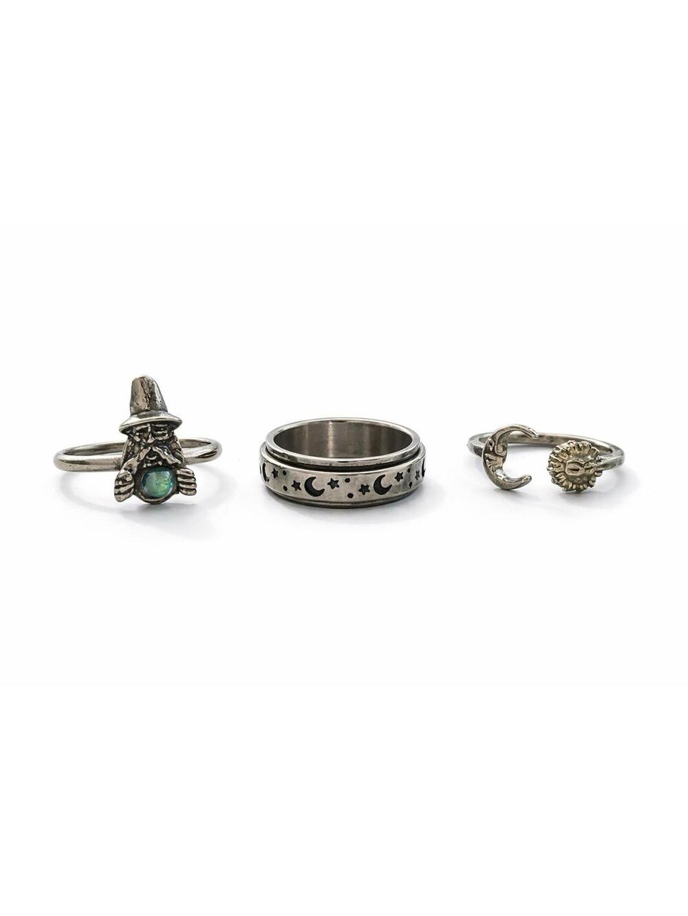 3pc Ring Lot Wizard Opal Moon Star Spinner Sun Celestial Adjustable Boho